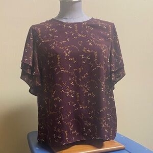 Ann Taylor Maroon Floral Blouse